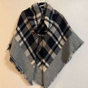 Cleo Navy Blue and White Checkered Poncho